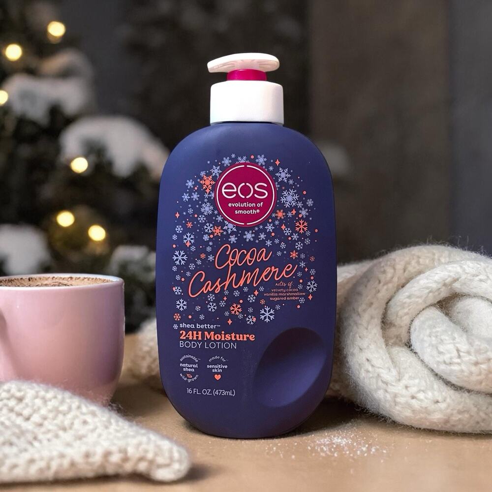 Eos Holiday Cocoa Cashmere Body Lotion Limited Edition 16 oz Marshmellow Amber